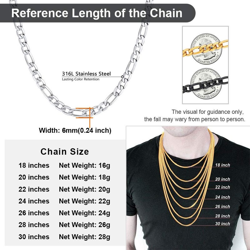 Stainless Steel Chain Figaro Chain 18 inch 6mm Rappers Jewelry