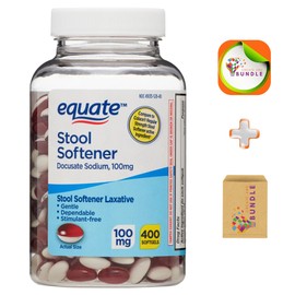 Gentle Stool Softener Capsules, 100mg, 400 Count for Consistent Bowel Aid - Equate + CreateAndBundle Sticker