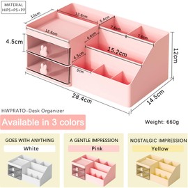 HWPRATO Mini Drawer Organizers Accessories with Compartments and Drawers, Plastic Pen Holder for Desktop Storage for School, Office Supplies (Large Capacity Desk Organizer-Pink)