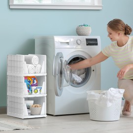 Sorbus 3 Pack Folding Closet Shelf Organizer for Clothes - Versatile Stackable Storage Baskets for Closet, Bathroom, Kitchen and Garage - Easy Access Open Front Design - Plastic Organizer Shelves