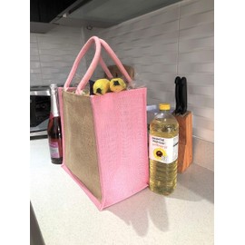 Medium Jute Bag with Contrast Pink Handle and Sides Pack Size 1 to 100 30cm 30cm 20cm (Pink Sides and Handles 1 Pack)