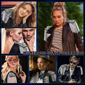 4 Pieces Metal Tassel Link Chain Epaulet Beaded Crystal Shoulder Boards Badge Punk Rivet Shoulder Jewelry Epaulettes Shoulder with Pins for Men and Women Uniform Accessories (Silver)