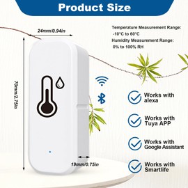 WiFi Hygrometer Thermometer Sensor, Smart Room Temperature Humidity Monitor High Precision with Remote App Notification Alarm for TUYA Alexa Google Assistant for Baby Home Garage Greenhouse