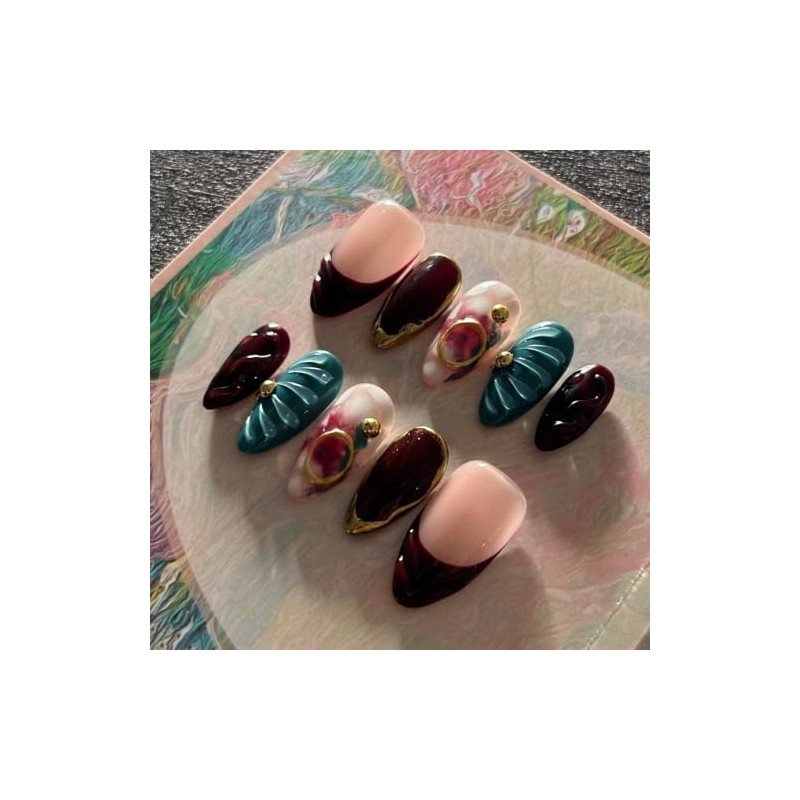 MAGLFELL Uñas Postizas de Gel de Otoño Almendradas de Longitud