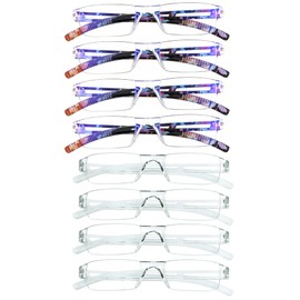 LAMBBAA 8 Pack Reading Glasses, Blue Light Blocking Computer Reading Glasses for Women and Men, Anti Glare Lightweight Readers (4 Clear+4 Floral,+1.50)