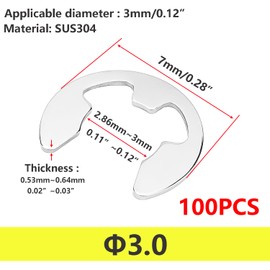 Qrity 100 PCS Stainless Steel Circlips, External Retaining Ring, Retaining Ring Washers, External Stainless Steel E Clips, E Circlips for Shaft Fastener, Φ3.0mm