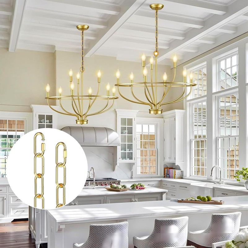 6 Feet Industrial Gold Light Fixture Chain, Adjustable Metal Pendant
