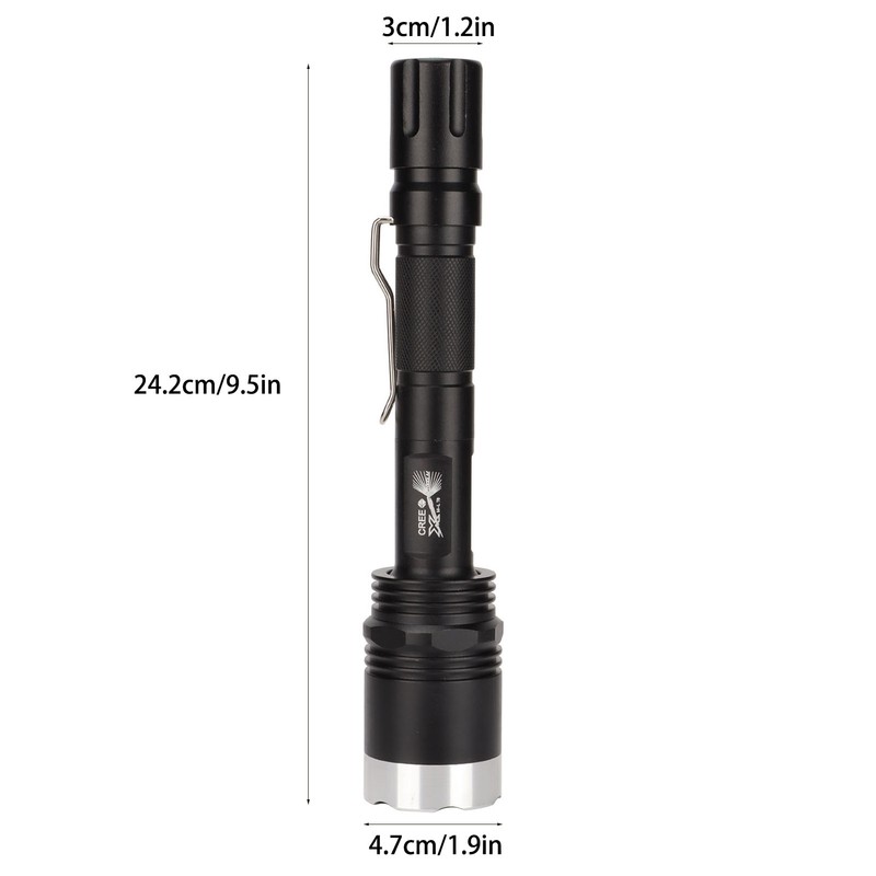 Camping Flashlight 5000LM Lengthened IPX5 Waterproof Anodized Black T6 Lamp
