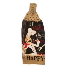 Handcrafted Buff Crochet Topped Eat Drink & Be Happy Chef Kitchen Towel