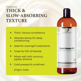 uh*Roh*Muh Black Jamaican Castor Oil | Cold Pressed, Unadulterated & Organic | For Hair Growth Oil, Eyebrows & Eyelashes, Scalp and Nail Care | Grow, Strengthen & Repair | India - (16 fl oz)