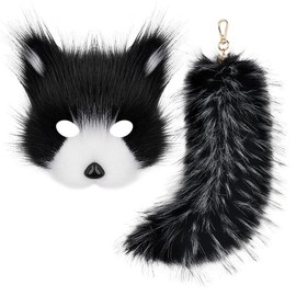Fox Mask + Fluffy Tail Jewelry Set – Cosplay & Fashion Accessories White Costume Lightweight Womenswear Bag Clothes - Colour: BLACK