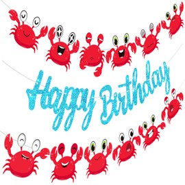 Crab Birthday Party Decorations 3Pcs Crab Theme Birthday Party Banners Crab Party Cutout Banners Crab Birthday Party Supplies for Ocean Sea Animals Beach Party Decorations