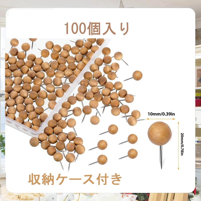YOUOWO 100 Wooden Thumb Tacks Round Head Push Pins Map