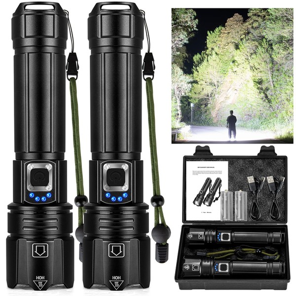 Sigoobal Flashlights High Lumens 2Packs, 990,000 Lumens Rechargeable Super Bright
