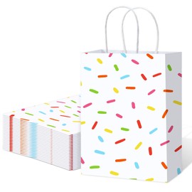 Faccito 24 Pcs Sprinkle Paper Gift Bags Bulk with Handles Confetti Donut Sprinkles Party Decorations Ice Cream Gift Bags for Birthday Wedding Christmas Baby Shower Supplies