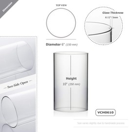 WGVI Hurricane Candle Holder Sleeve, Wide 6", Height 10", Clear Glass Cylinder Candleholder, Chimney Tube, Open Ended Candle Shade, 1 Piece
