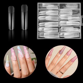 240 PCS Long Square Nail Tips, XXL Extra Long Full Cover Soft Gel x Nail Tips Square Half Matte False Acrylic Clear Press On Fake Nails Tip Gel x for Nails Extension Art DIY Salon, 12 Sizes with Box
