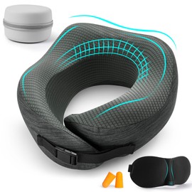 Zouway Nackenkissen Flugzeug, Reisekissen aus 100% Memory Schaum, Verstellbares Kompaktes Nackenhörnchen, für Travel, Auto, Büro Essentials, Ausgestattet mit Ohrstöpsel, Schlafmaske und Tragetasche