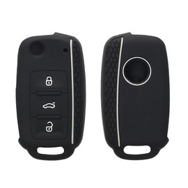 kwmobile protective car key case for VW, Skoda, Seat - Faux Leather - 3 Buttons, Black. black white