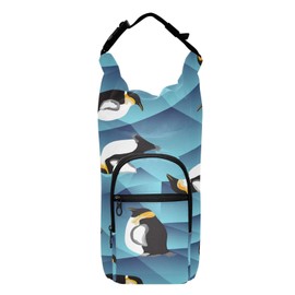 Kjovgcb Water Bottle Sling Sleeve Bag, Bottle Carrier Holder Case Cover with Removable Strap Travel Mug Cup Storage with Pockets Print Penguin Seamless Abstract Blue Crystal Ice