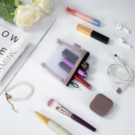 Mini Toiletry Bag with Zip Mesh Organiser, Nylon Small Coin Bag Mesh Purse Cosmetic Bag Storage Make Up Bags Office Travel Organiser Accessories (Pack of 5), multicoloured, Mini toiletry bag with zip