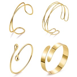 Vegolita 4Pcs Upper Arm Cuff for Women Open Adjustable Arm Bracelets Minimalist Coil Arm Armband Set G-B