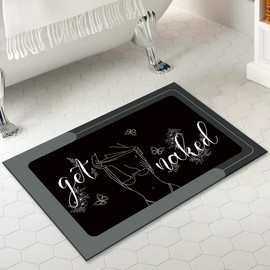 Riletese Get Naked Bath Mat - Super Absorbent Quick Dry Bathroom Rugs for Tub Shower, Ultra Thin Non Slip Bath Mat Rubber,Funny Bath Mats for Bathroom Floor Decor, Black, 17" x 25"