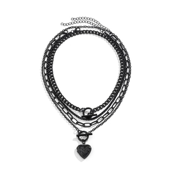 Caiyao Stacked Necklaces for Women Black Lock Chains Heart Grunge