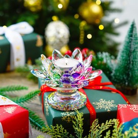 H&D HYALINE & DORA Colorful Crystal Lotus Flower Candle Holder Tealight Holders (4.5inch-Multi)