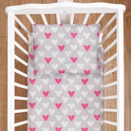 Baby Comfort 4 Piece Duvet Pillow Duvet Cover Pillowcase 80x70 cm Bedding Set 12M+ (Pink Hearts)