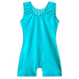 EQSJIU - Maillot de gimnasia para niñas y niñas, con mangas brillantes, para bebés y adolescentes de 1 a 10 años, Azul lago, 8-9 Años