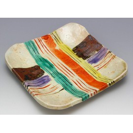 Mino Ware 043-0168 Ryuji Nakagaki Serving Plate, Square Plate, 6.3 inches (16 cm), Colored Painting Thread Roll