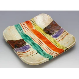 Mino Ware 043-0168 Ryuji Nakagaki Serving Plate, Square Plate, 6.3 inches (16 cm), Colored Painting Thread Roll