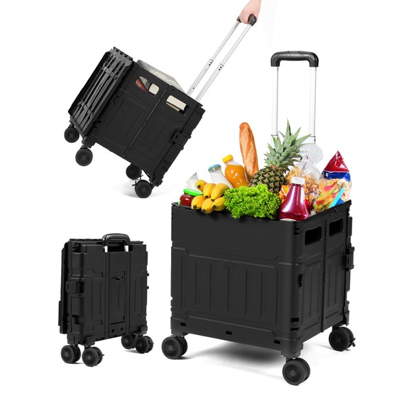 Rolling Foldable Cart with Wheels for Teachers, Trolley Collapsible Utility