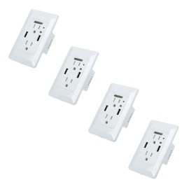 KCMYTONER USB Outlet with Auto LED Nightlight,15 Amp Tamper Resistant 4.2A High Speed Duplex Receptacle Electrical AC Wall Outlets,with Auto Nightlight Sensor and Wall Plates,White,4 Pack