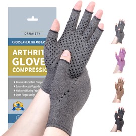 DRNAIETY Compression Gloves- Arthritis Gloves for Men & Women Hand Pain, Rheumatoid, Swelling, Carpal Tunnel Pain, Tendonitis, Anti-Slip Fingerless for Typing Daily Work(S, Grey)