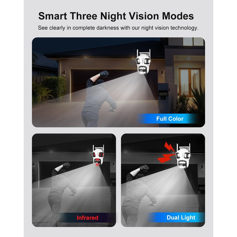 STONVUE 9MP Three Lens Wireless Outdoor Security Camera, 360° Pan/Tilt,