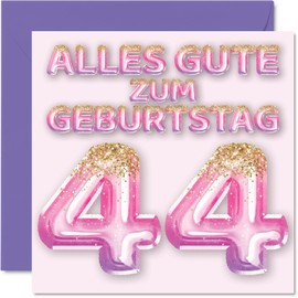 Stuff4 44th Birthday Card for Women - Pink Purple Glitter Balloons - Happy Birthday Cards for 44 Year Old Wife Daughter Sister Aunt, 145mm Forty Four Birthday Greeting Cards