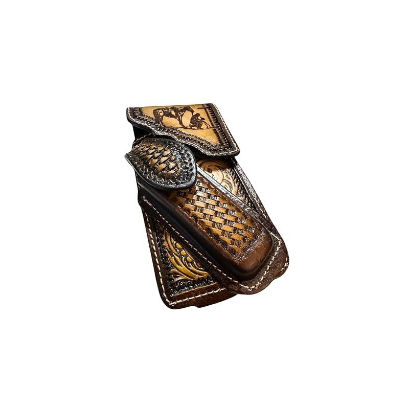 Leather Phone Belt Holster and Knife Holder Hand Tooled Handmade