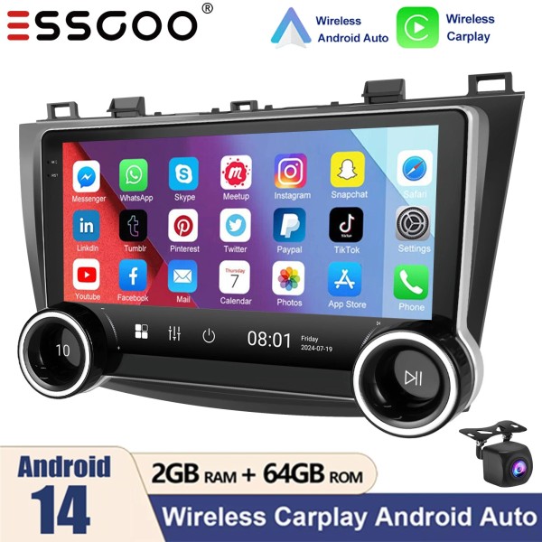 ESSGOO 10" For Mazda 3 2010-2013 Android14 Carplay Car GPS