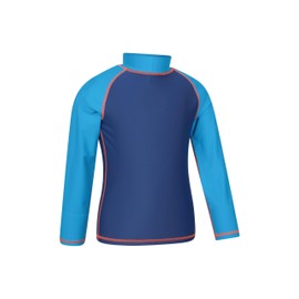 Mountain Warehouse Kids Rash Vest - UV Protection Rash Guard, Long Sleeves Childrens Rash Shirt, Flat Seams, Quick Drying, Stretch Fabric - Ideal for Swimming, Blue Kids Size 9-10 Years
