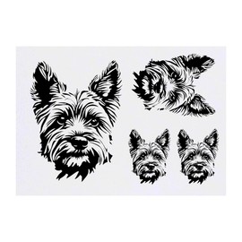 4 x 'Yorkshire Terrier Portrait' Temporary Tattoos - Water Resistant, Skin-Safe, Non-Toxic Transfers, Mixed Sizes (TO00082758)