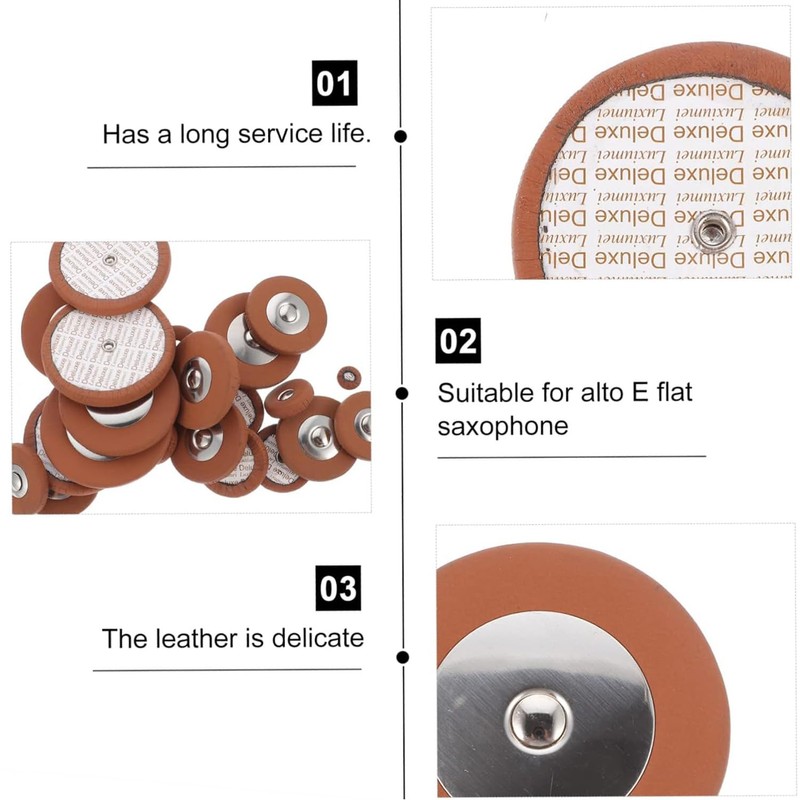 25 Pcs Professional Leather Tenor Saxophone Pads - High-Quality Brown