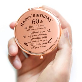 UTKHCYW Happy Birthday 60th Gifts for Women, 60 Years Old Gifts Compact Mirror for Grandma/Mom/Auntie/Sister/Teacher Women Birthday, Mini Gifts for for Her Christmas