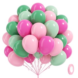 60pcs Pink and Green Balloons 12inch with Light Pink Dusty Green Balloons for Hawaiian Baby Shower Birthday Party Decorations
