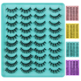 MAANGE Pestañas Postizas Mixtas 20 Pares Naturales 3D Faux Mink Fluffy Suaves y Ligero Pestañas Falsas Hechas a Mano y Reusables y Impermeables(Verde)