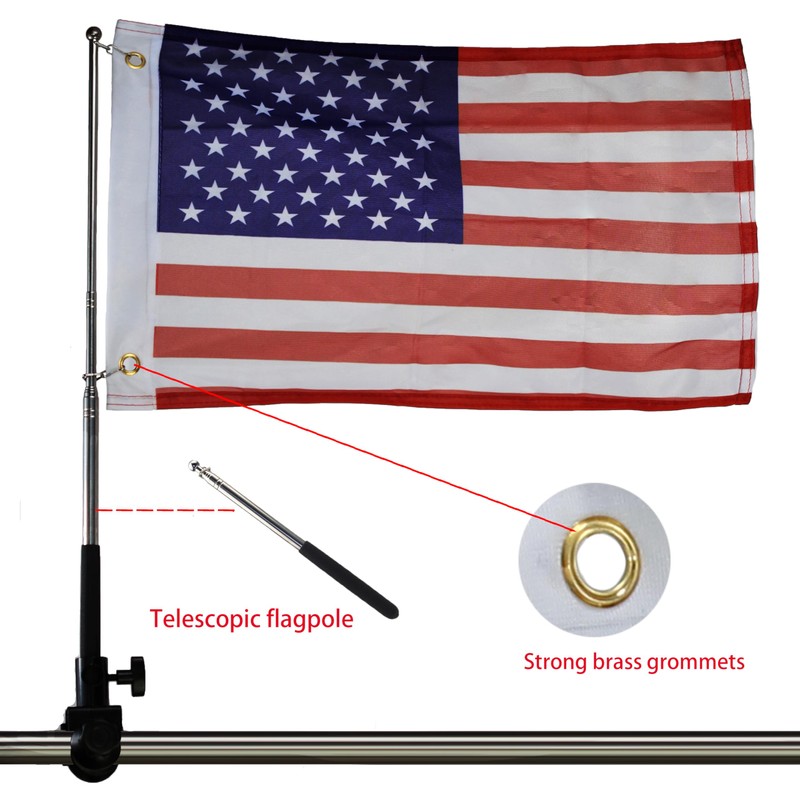 Boat American Flag Pole Kit,12''x18'' Pontoon Boat Flags,US Flag Holder
