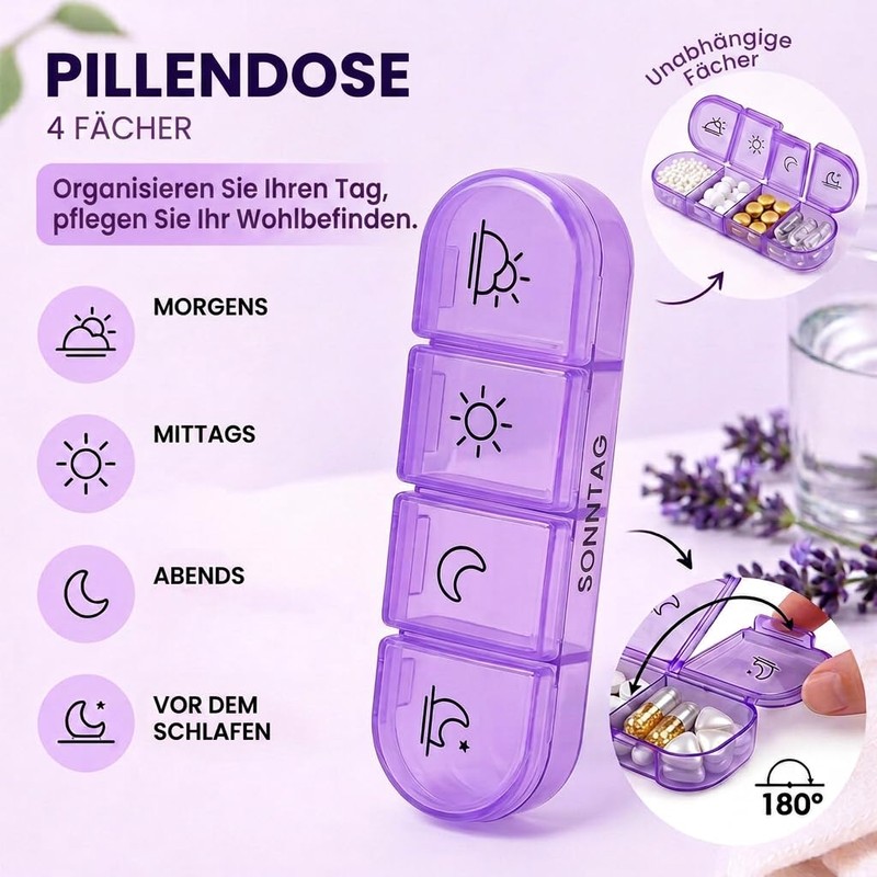 Edicare, Pill Box 7 Days, Morning Noon Evening, Medication Box