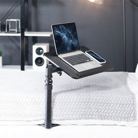 Height Adjustable Under Mattress 20 inch Bedside Desk, Works with Lofts and Beds Without Frames, Tilting Desktop, Fits Laptops, Books, and More, Black