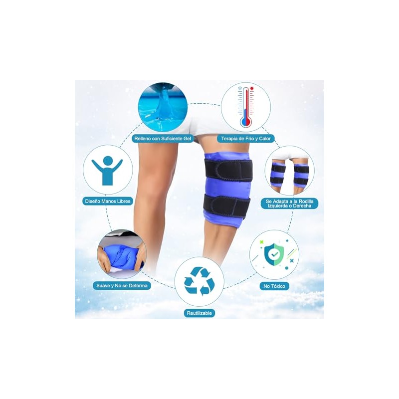 Bolsa de Hielo en Gel para Rodilla,Compresas de Gel Frio,Correas